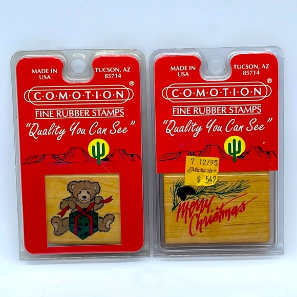 Comotion Fine Rubber Stamps, Lot of 2. 1-3/4” Square, 1-3/4 x 2-1/4 Rectangle. - Picture 1 of 6